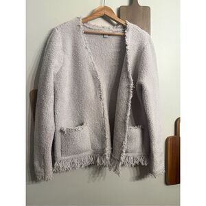 Barefoot Dreams Gray Cozy Chic Fringe Open Front Cardigan Sweater Size Large